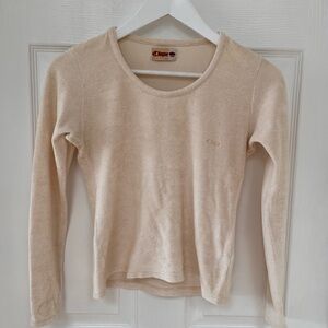 Chipie Long-Sleeve Crewneck Top in Light Beige